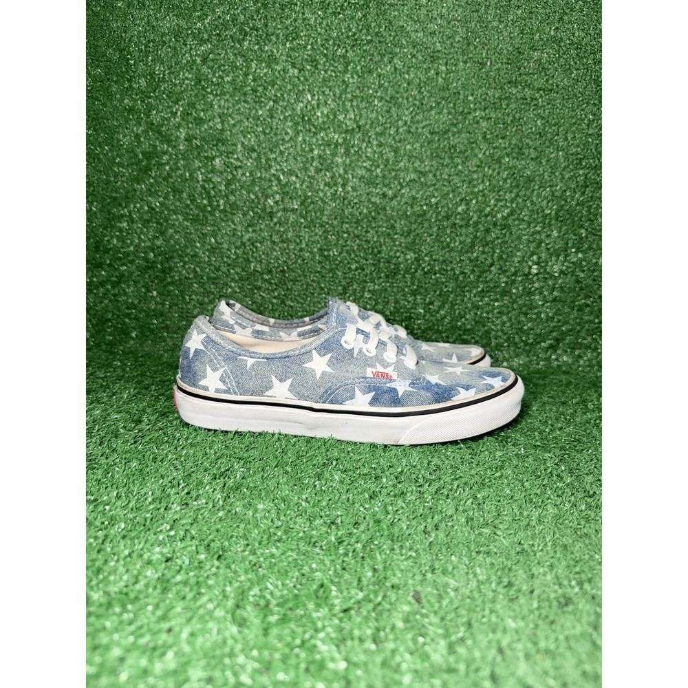 Vans Womens Size 7 Classic Shoes Light Blue Denim Stars AOP USA Casual Sneakers